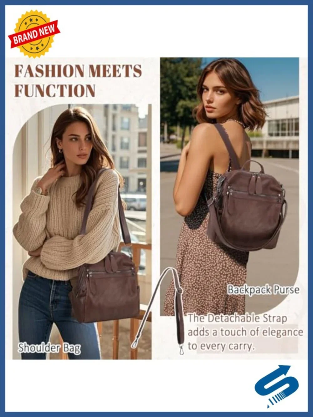 Small Faux Leather Backpack Purse for Women, Convertible Shoulder Bag, Fits